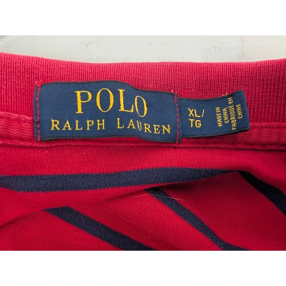 Lot of 2 Polo Ralph Lauren Men's XL Long Sleeve‎ Polo Shirt Purple Red Striped